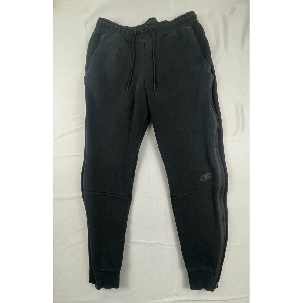Nike Tech Fleece Joggers Mens Black Tapered Sweatpants Side Zip Pocket Pinhole